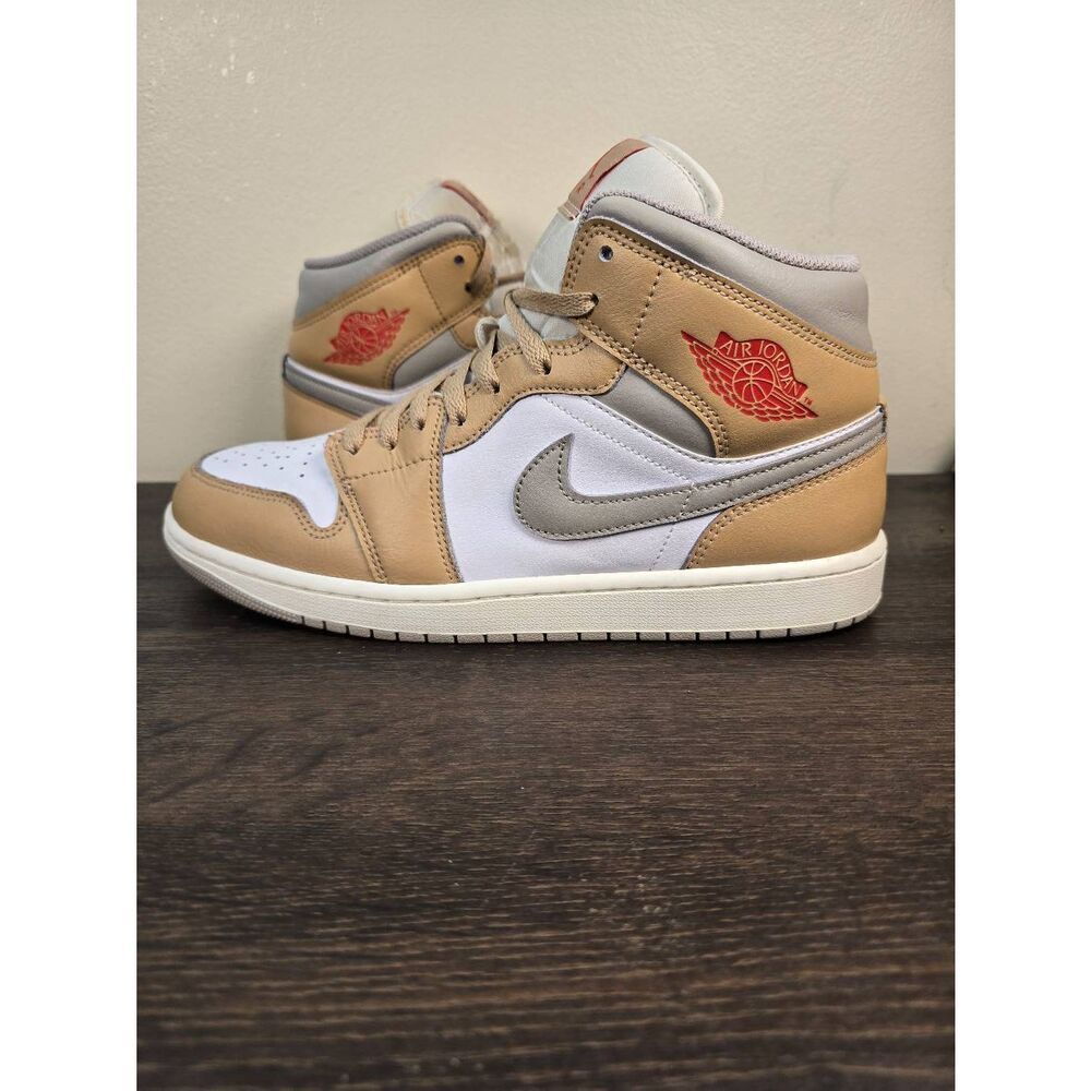 Air Jordan 1 Mid Men's Basketball Shoes Size 10.5 Tan Red